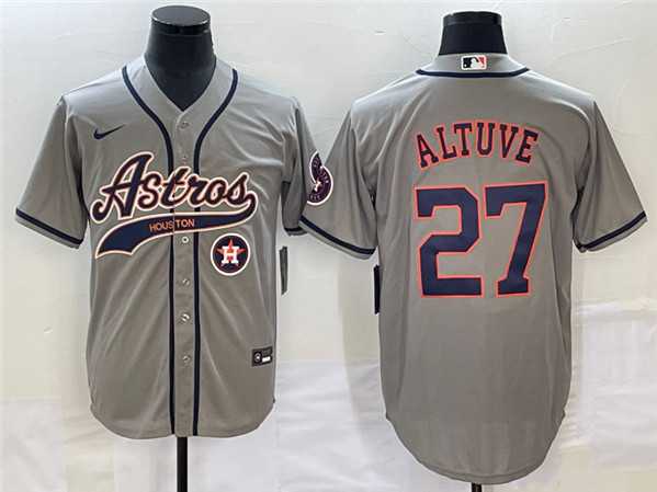 Mens Houston Astros #27 Jose Altuve Gray With Patch Cool Base Stitched Baseball Jersey